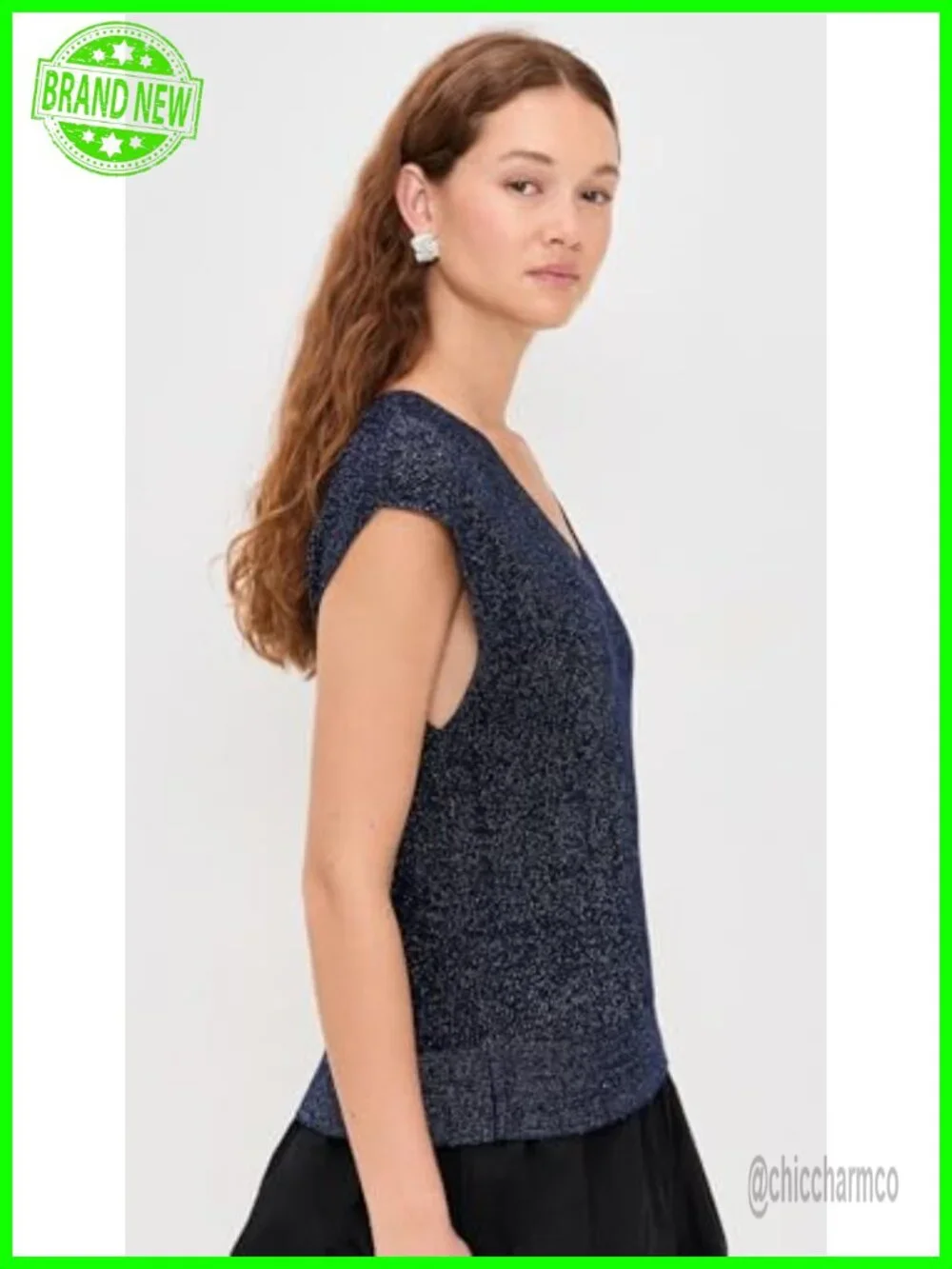 Metallic V-Neck Knit Sweater Vest Sleeveless